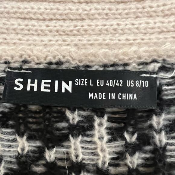 SHEIN Houndstooth V Neck Button Down Cardigan Black/Cream - Picture 9 of 9